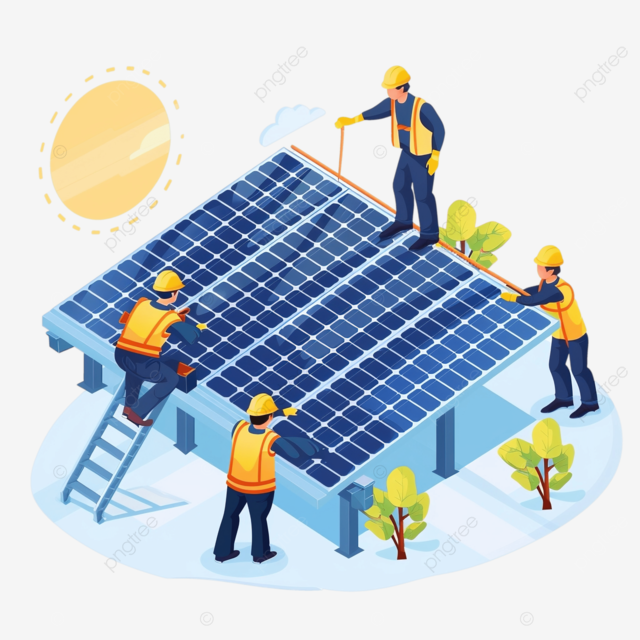 pngtree workers are set a panel at a solar power plant smart png image 12619067